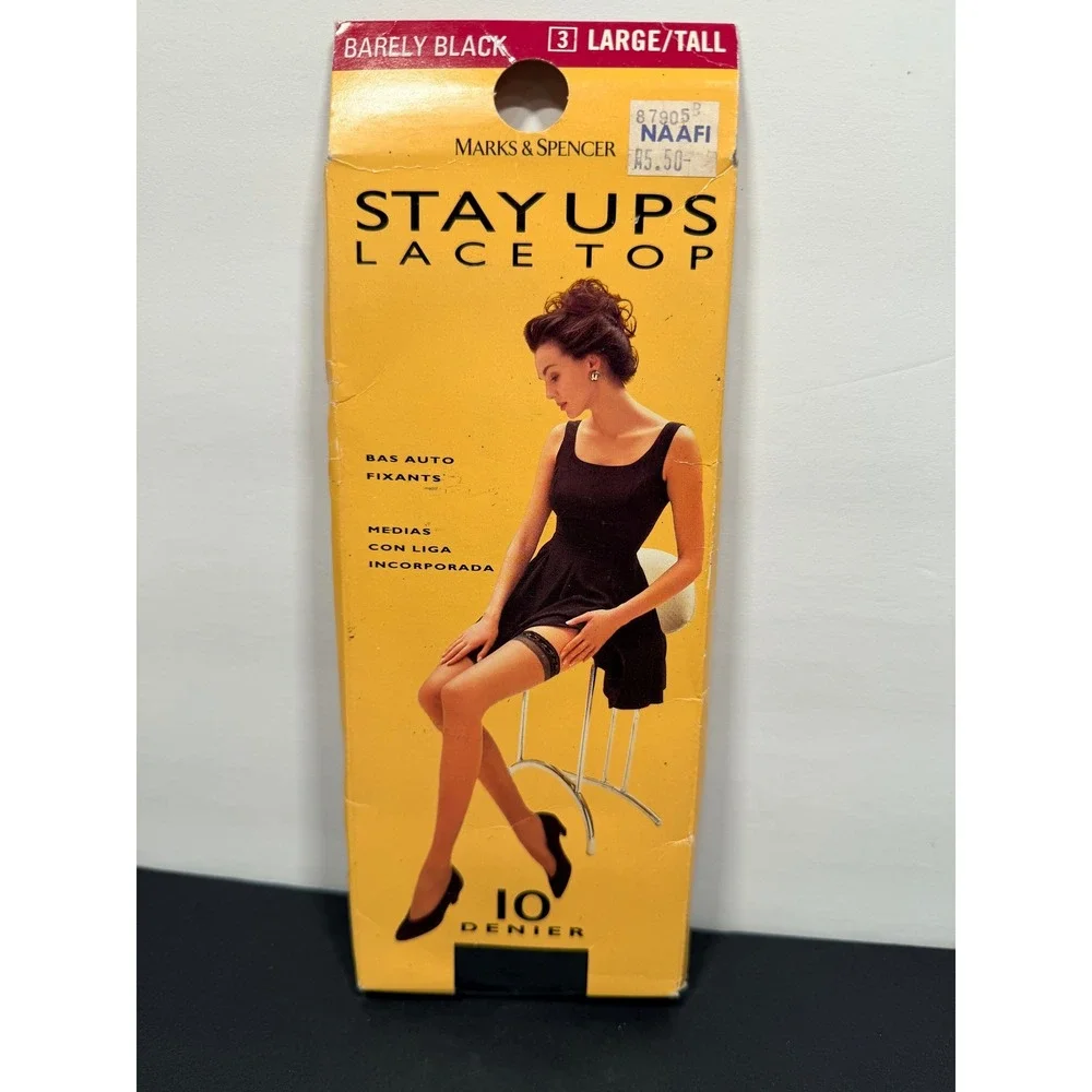 Marks & Spencer Stay Ups Lace Top Stockings Barely Black 10 Denier Size 3 L/T UK